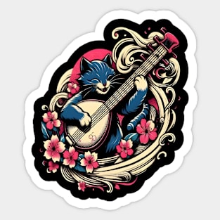 cat playing  shamisen japanese Sticker